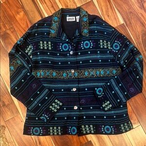 Chico’s vintage black embroidered button down long sleeve blouse - size 1